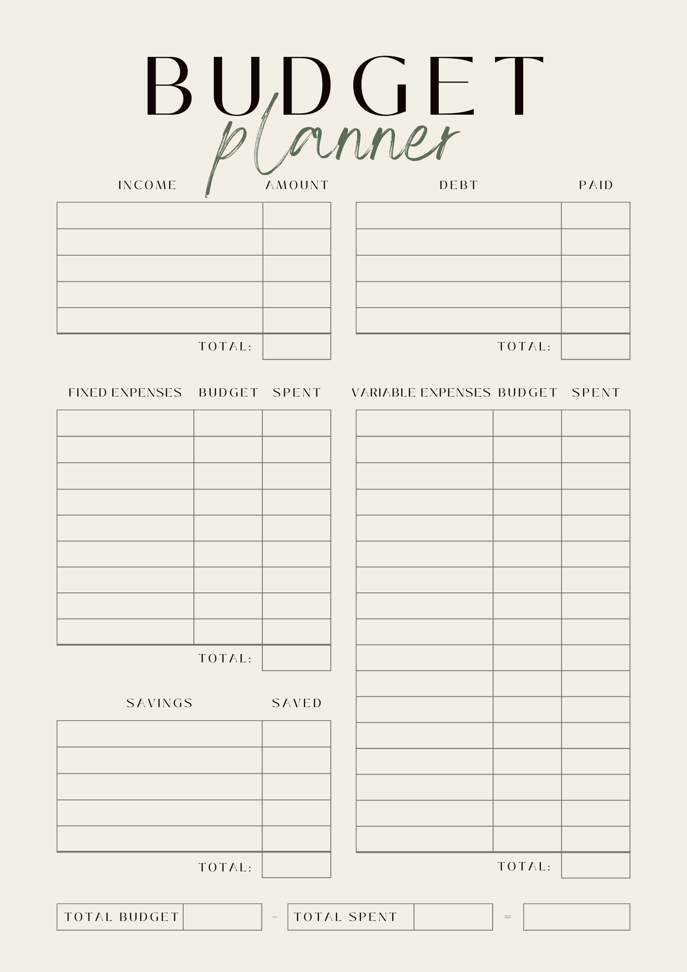 Budget Planner Printable | Monthly Budget Tracker | Financial Organizer | Income, Expenses & Savings | Digital Download