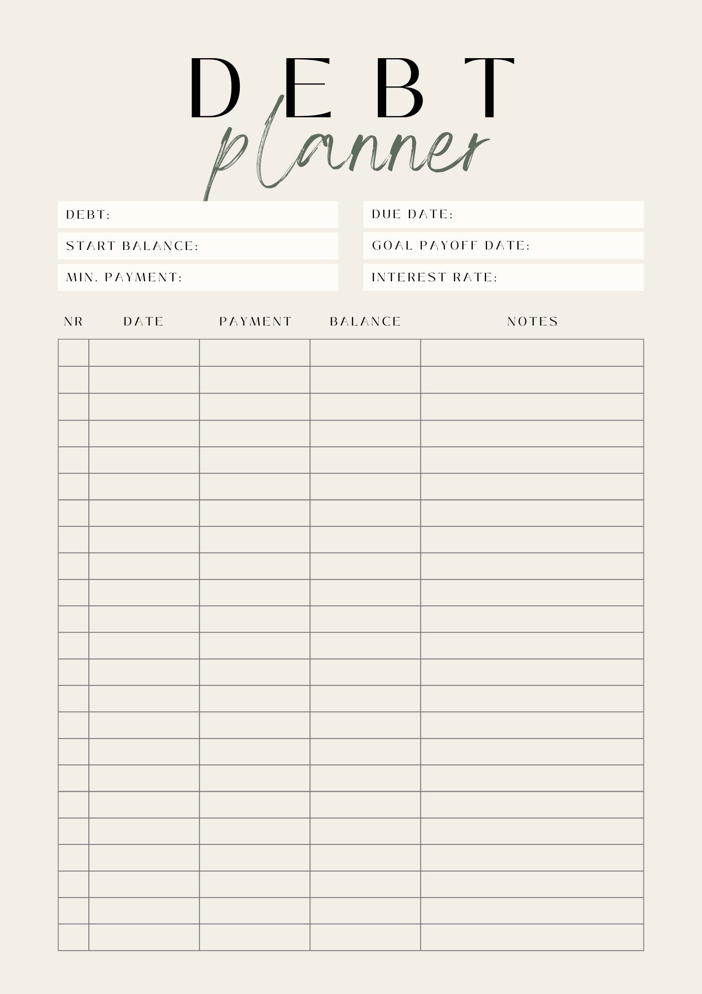 Debt Planner Printable | Debt Payoff Tracker | Financial Organizer PDF | Personal Debt Management Tool | Instant Download