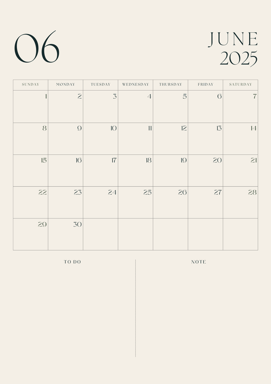 2025 Monthly Calendar | Printable Year Planner | Minimalist Monthly Layout | Instant Download A4 PDF