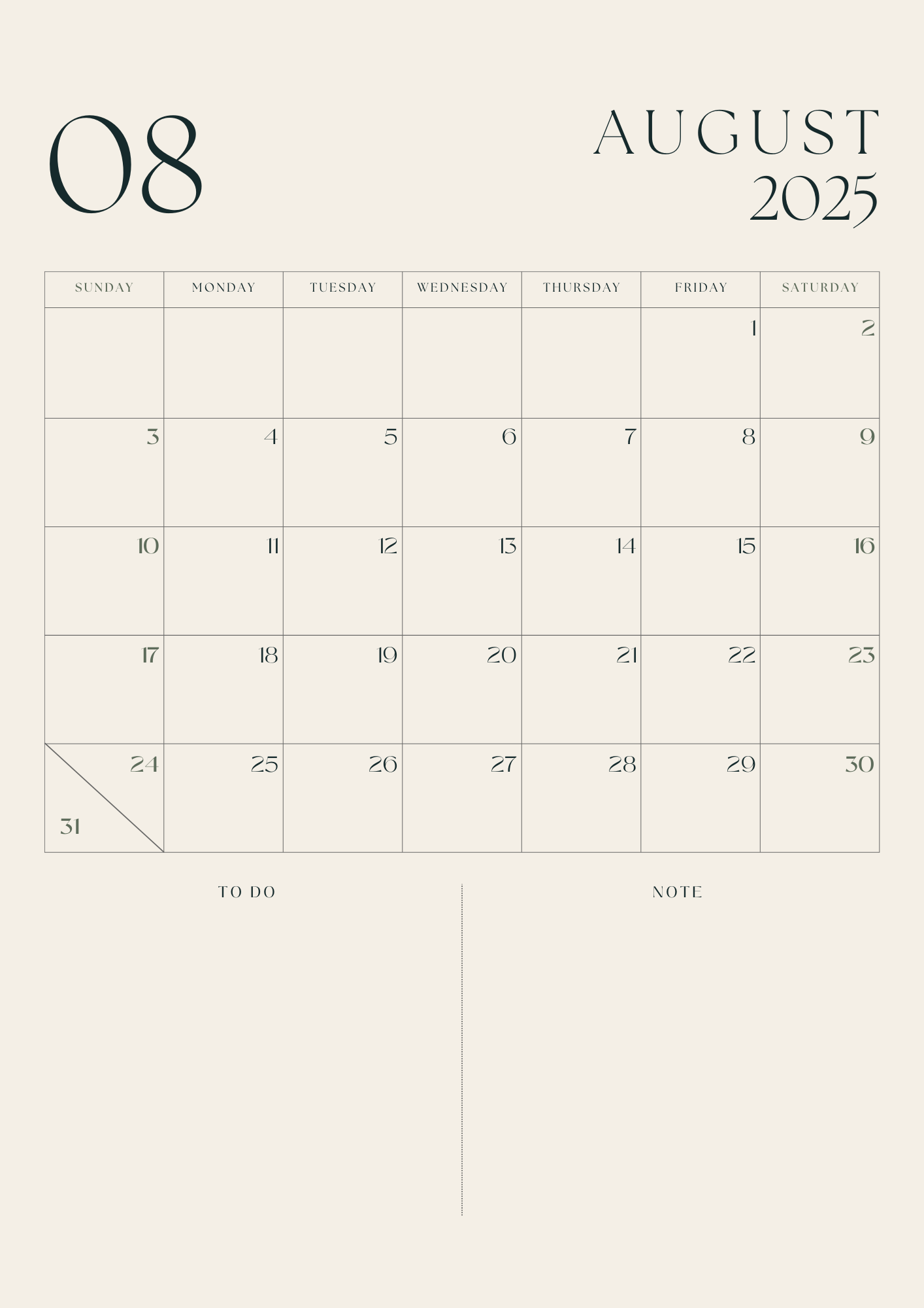 2025 Monthly Calendar | Printable Year Planner | Minimalist Monthly Layout | Instant Download A4 PDF