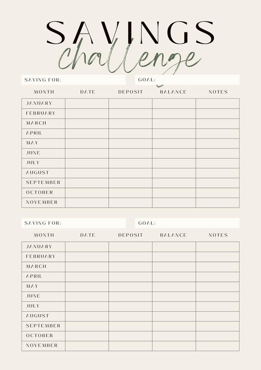Printable Savings Challenge Tracker | Monthly Savings Goal Organizer | Budgeting Tracker for Financial Goals | Digital Download
